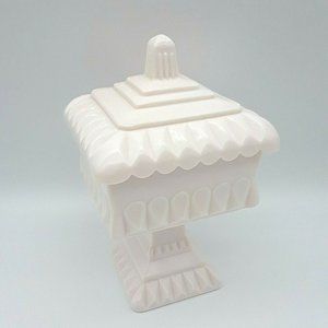 Vintage Westmoreland Glass Square Wedding Candy Jar With Lid Milk Glass EUC